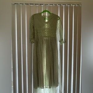 Elegant Fairycore Green Lace Dress